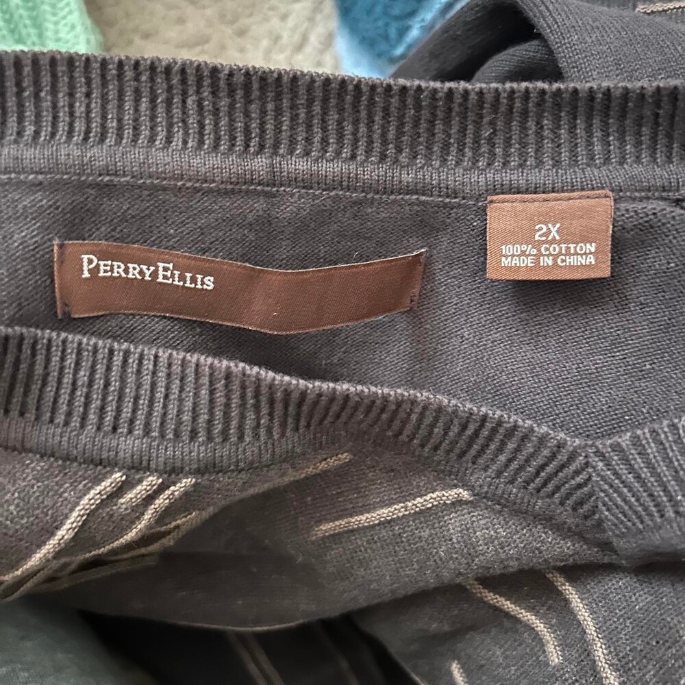 Vintage Perry Ellis Sweater Mens 2X Brown Crewneck Knit Sweater - Picture 4 of 4